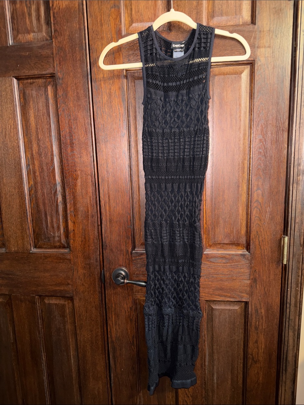 bebe Black Crochet Knit Bodycon Dress